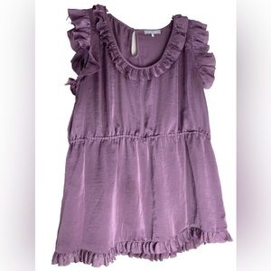 Violet & Claire Blouse Women’s Ruffle Trim Babydoll Top Elastic Waist Purple XL